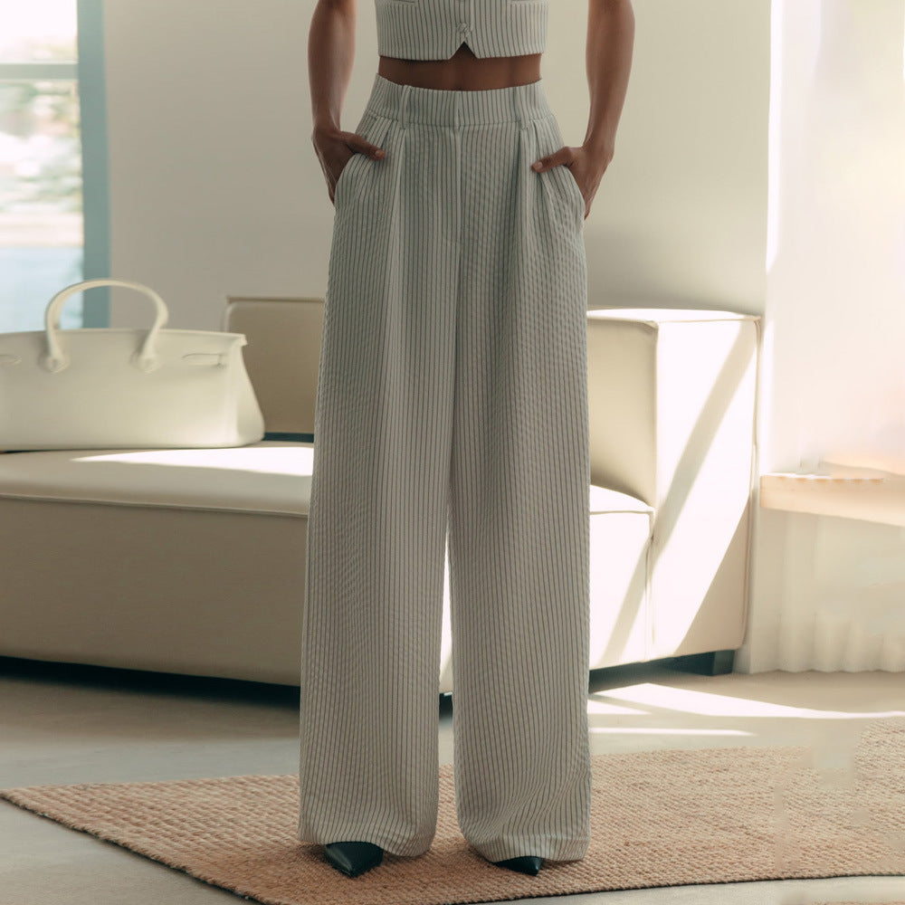 Women's Striped Vest and Straight Trousers Suit