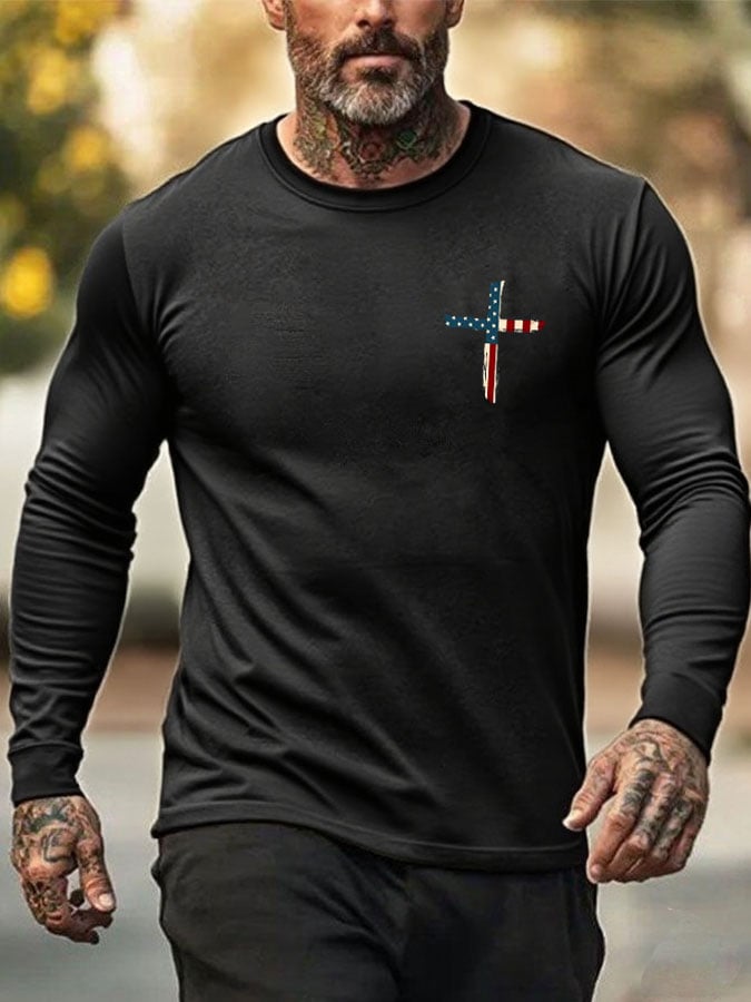 Men's Stand For The Flag Kneel For The Cross Print T-Shirt