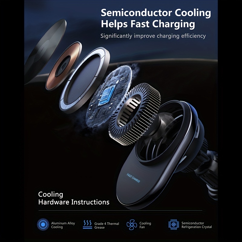 Semiconductor Cooling Version For Magsafe Wireless Car Charger IPhone 14 13 12 Magnetic Holder 15W Max Fast Charging Mount Charger Air Vent Stand