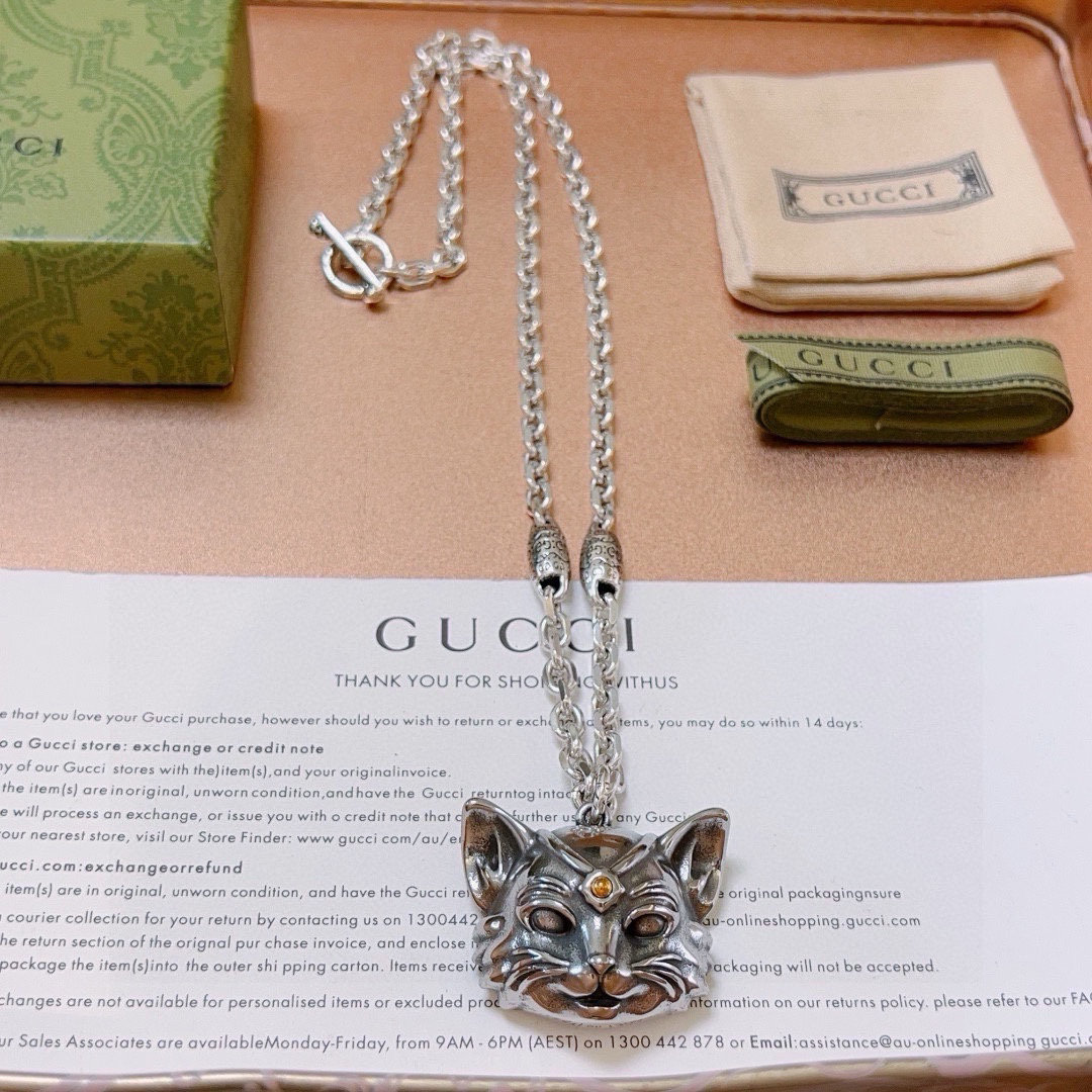 Gucci Anger Forest Series Cat Head Vintage Necklace