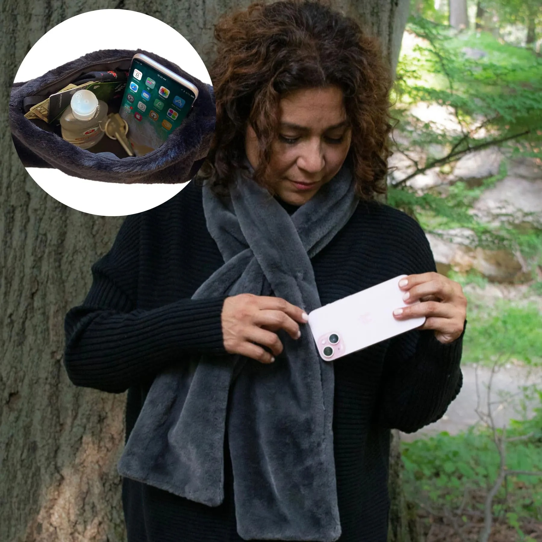 Faux Fur Scarf With Hidden Zipper Pocket