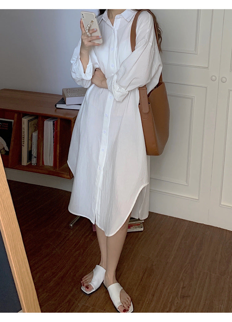 Shirt Dress High Grade Summer Women Niche Age Reducing Solid Color Loose Fitting Maxi Dress