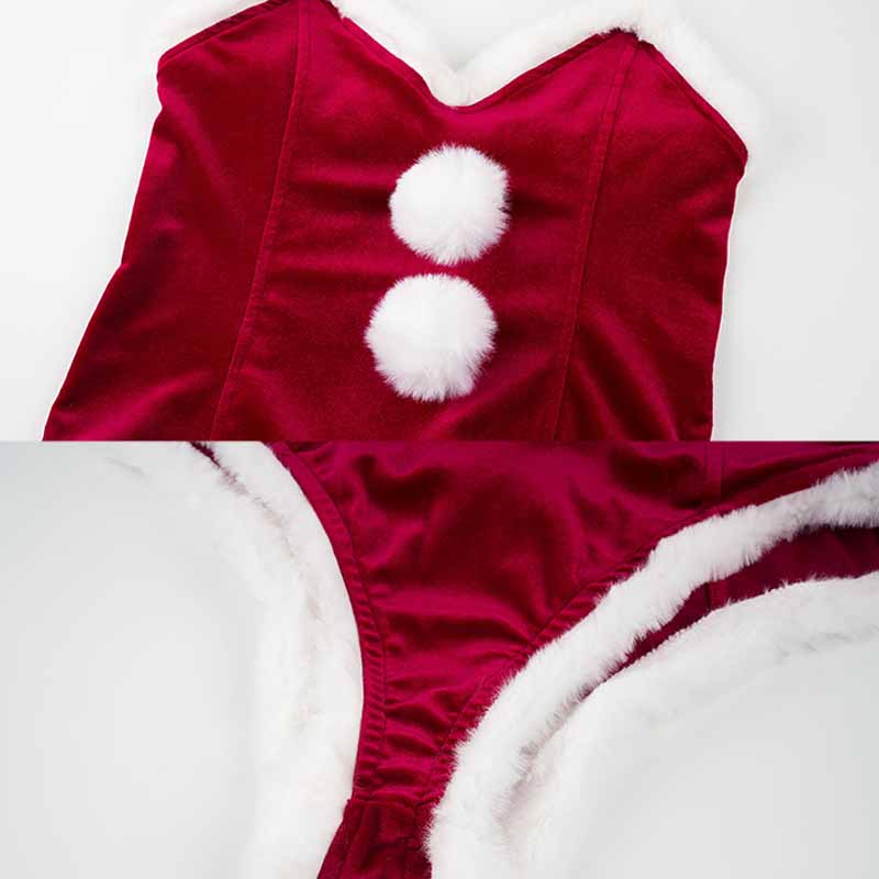 Christmas Fuzzy Ball Hooded Cloak Jumpsuit Lingerie Set