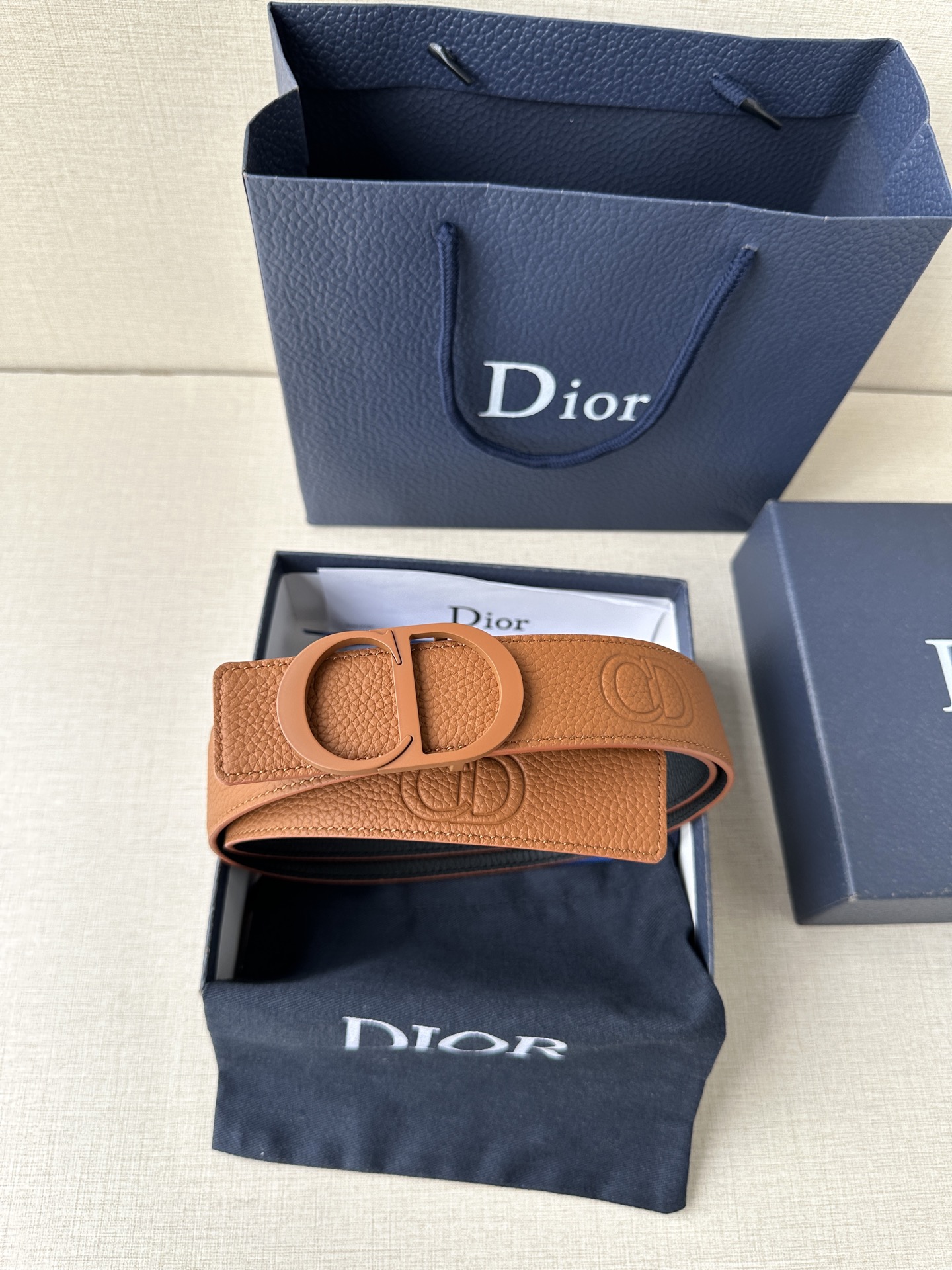 Dior embossed top layer leather belt 3.5CM wide