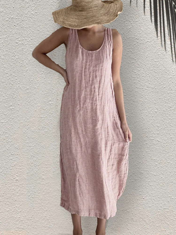 Elegant Round Neck Sleeveless Maxi Dress