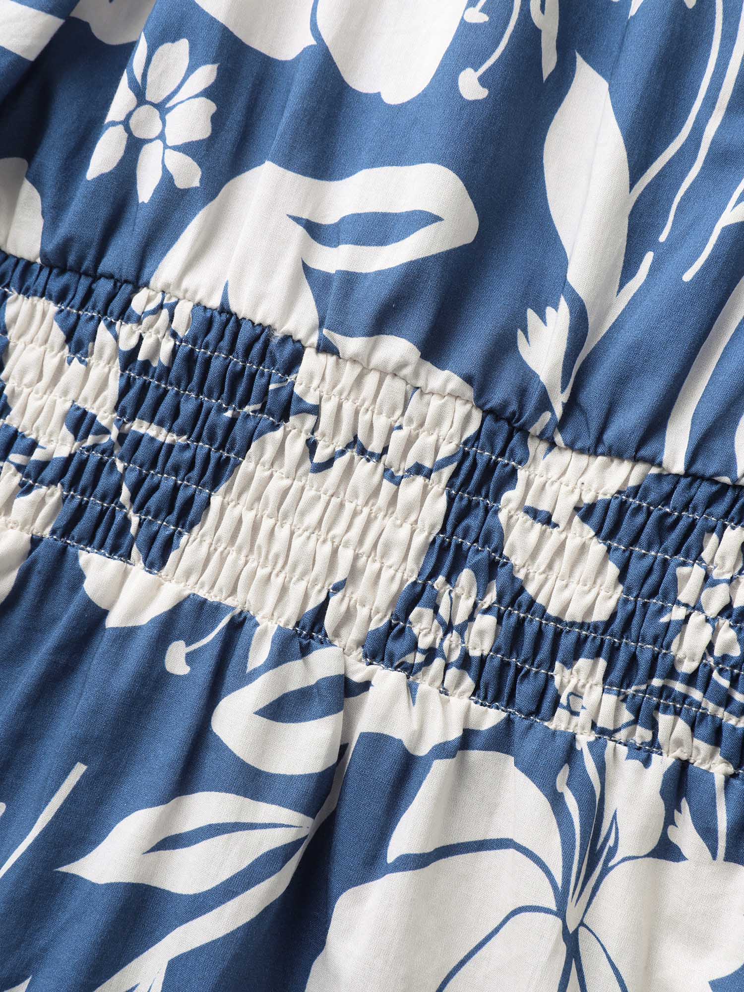 Cotton Silhouette Floral Print Shirred Waist Blouse