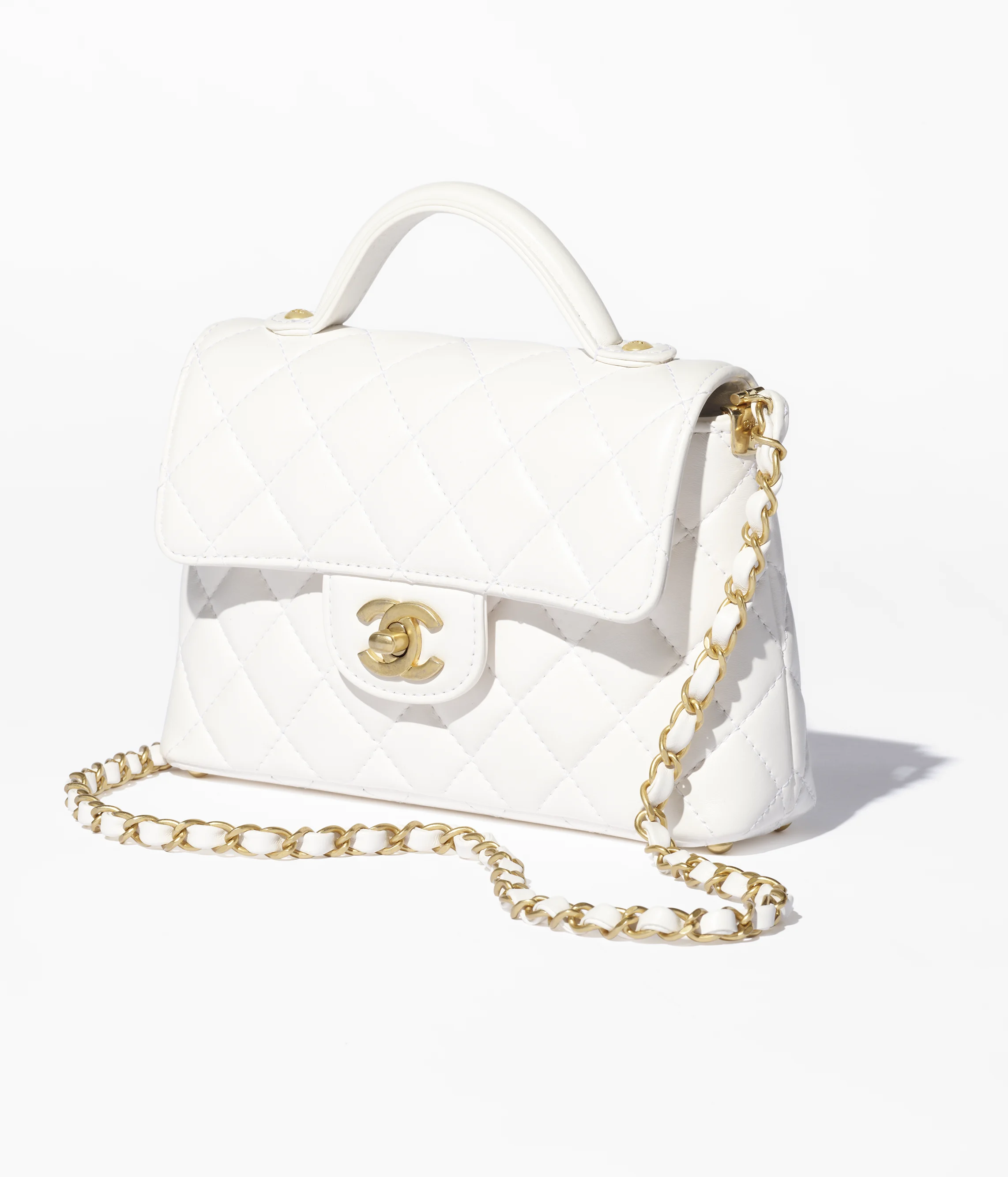 Chanel Small Flap Bag with Top Handle Lambskin & Gold-Tone Metal White AS5355-B19386-10601