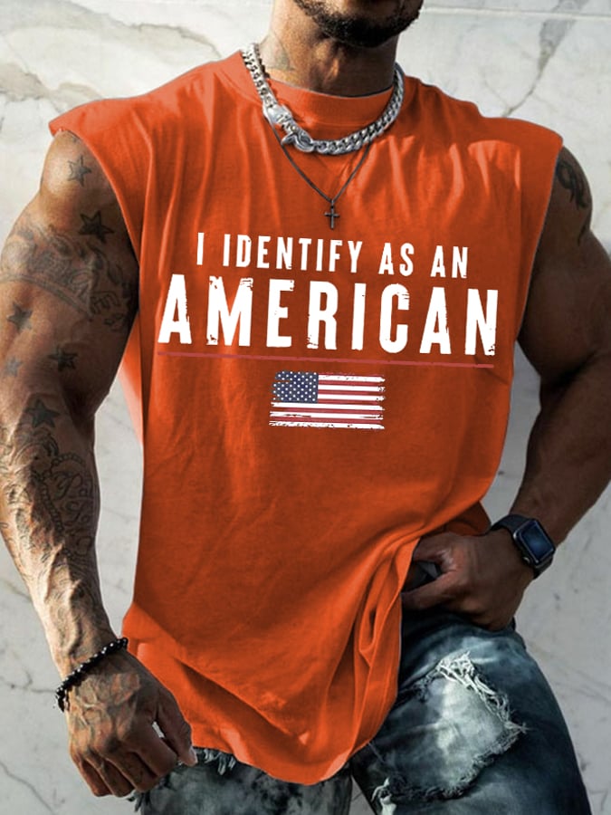 Men's I Identify As An American Print Round Neck Tank Top