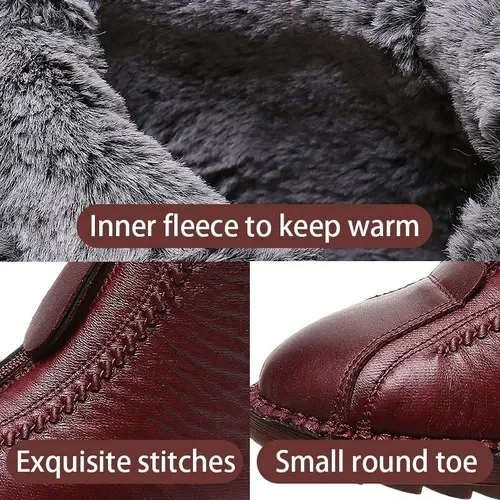🎄CHRISTMAS ON SALE🔥Women's Genuine Leather Thickened Warm Snow Boots Non-Slip Ankle Boots