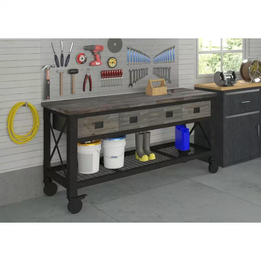 3-Drawers Rolling Industrial Mobile Workbench Cabinet and Wood Top