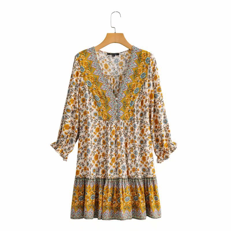 New V-Neck Loose Three-Color Dress