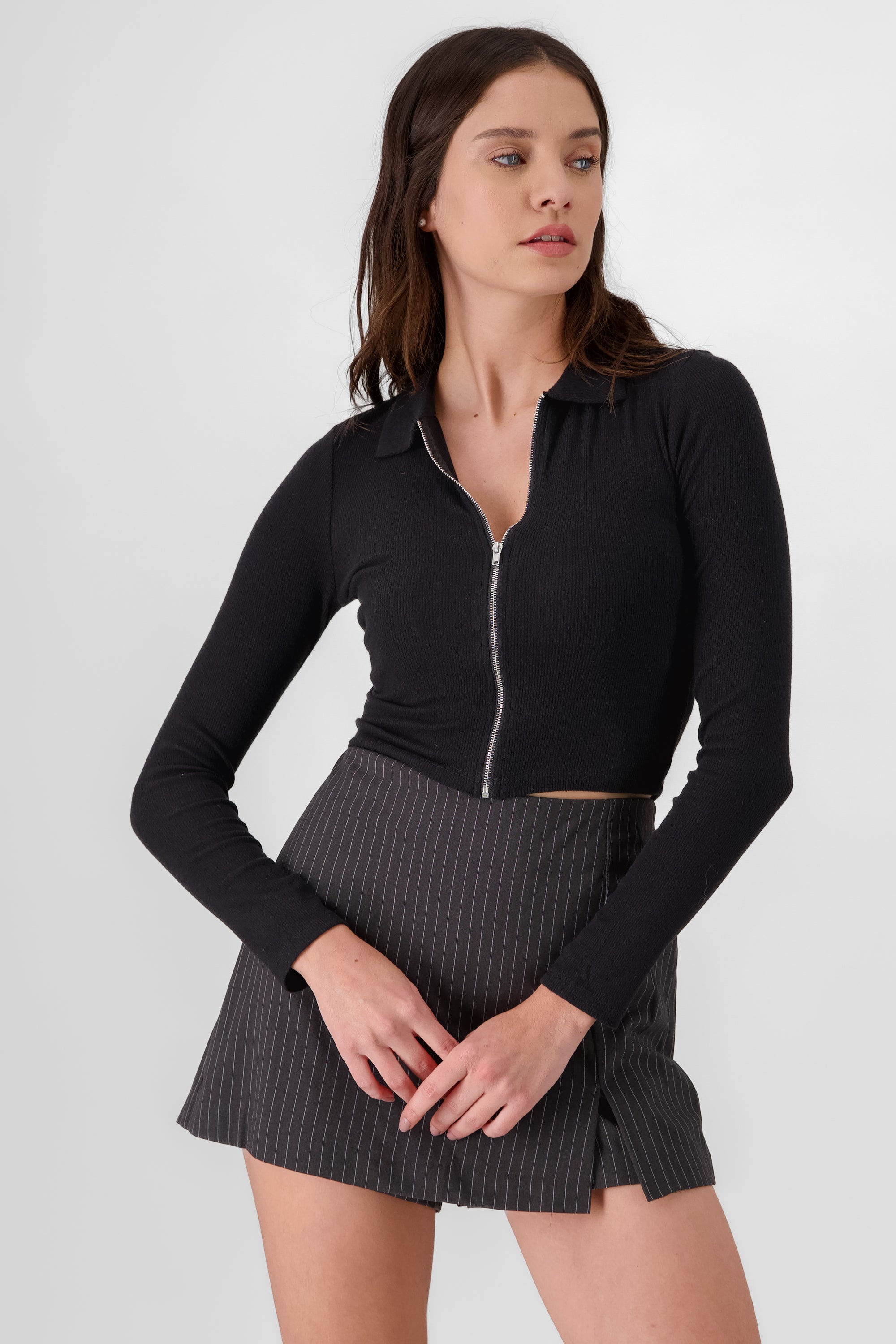 Ribbed Top with Zipper