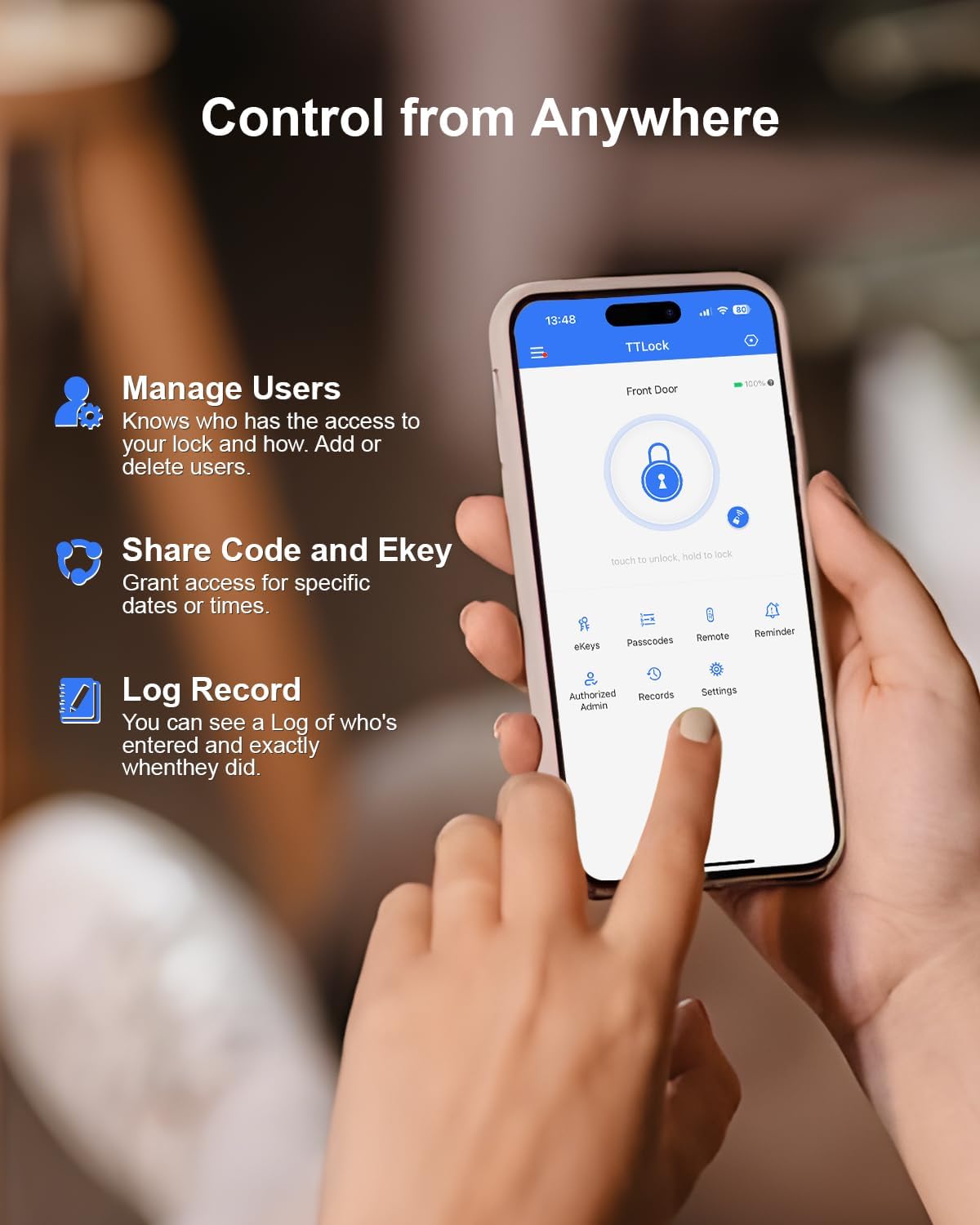 Wi-Fi Smart Door Lock, Built-in WiFi Keyless Entry Door Lock Deadbolt with APP Remote Control, No Hub Required Deadbolt Lock, Easy Installation for Front Door-Matte Black