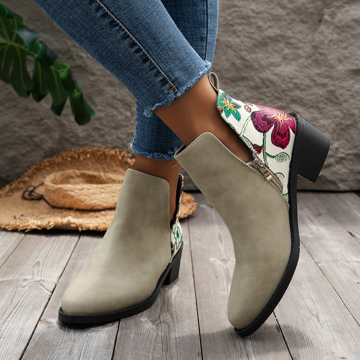 Step into Autumn and Winter with Style in Flowers Printed Ankle Boots