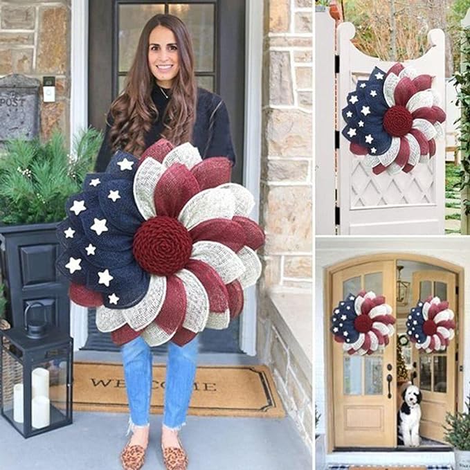🔥[SAVE 50% OFF]-- 45CM/18 Inch American flag independent sun flower Wreath-BUY 2 FREE SHIPPING