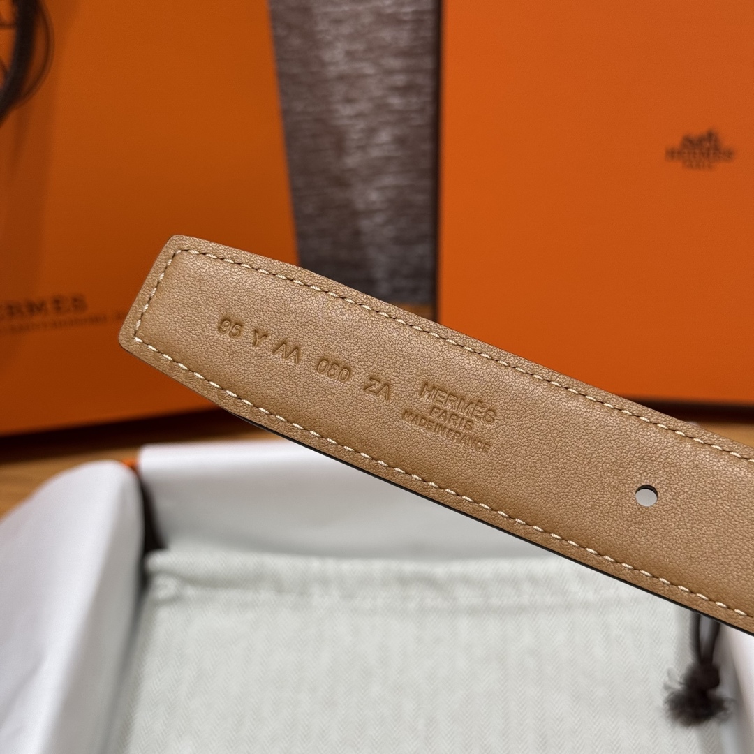 Hermès Top Grain Leather Double-Sided Pin Buckle Belt 3.2cm Width