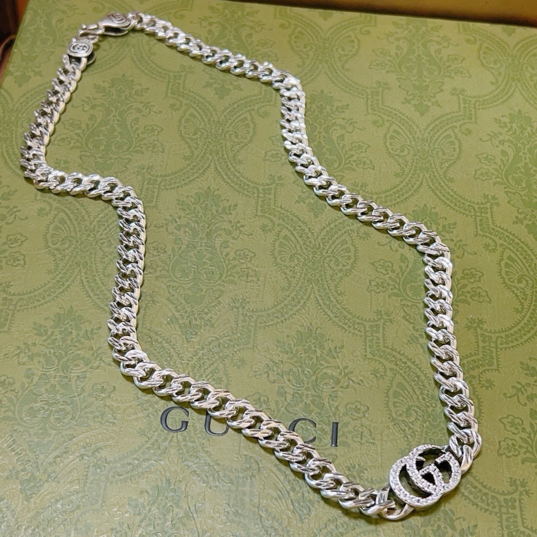 Gucci Anger Forest Series Diamond GG Flat Chain Necklace