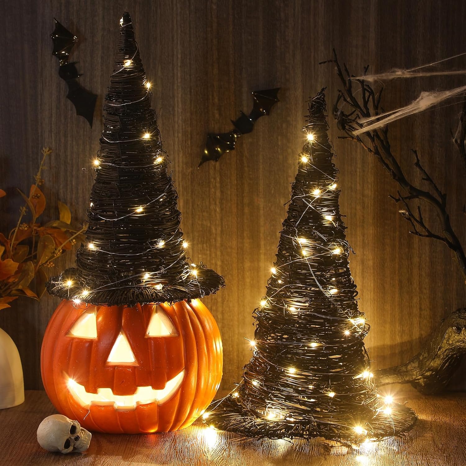 ✨Flash Sale✨Rattan Witch Hat Decor with String Lights