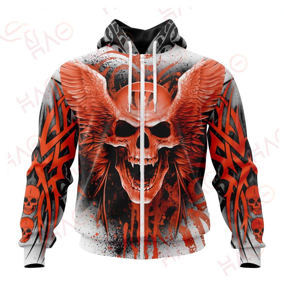 CINCINNATI BENGALS 3D HOODIE SKULL ART