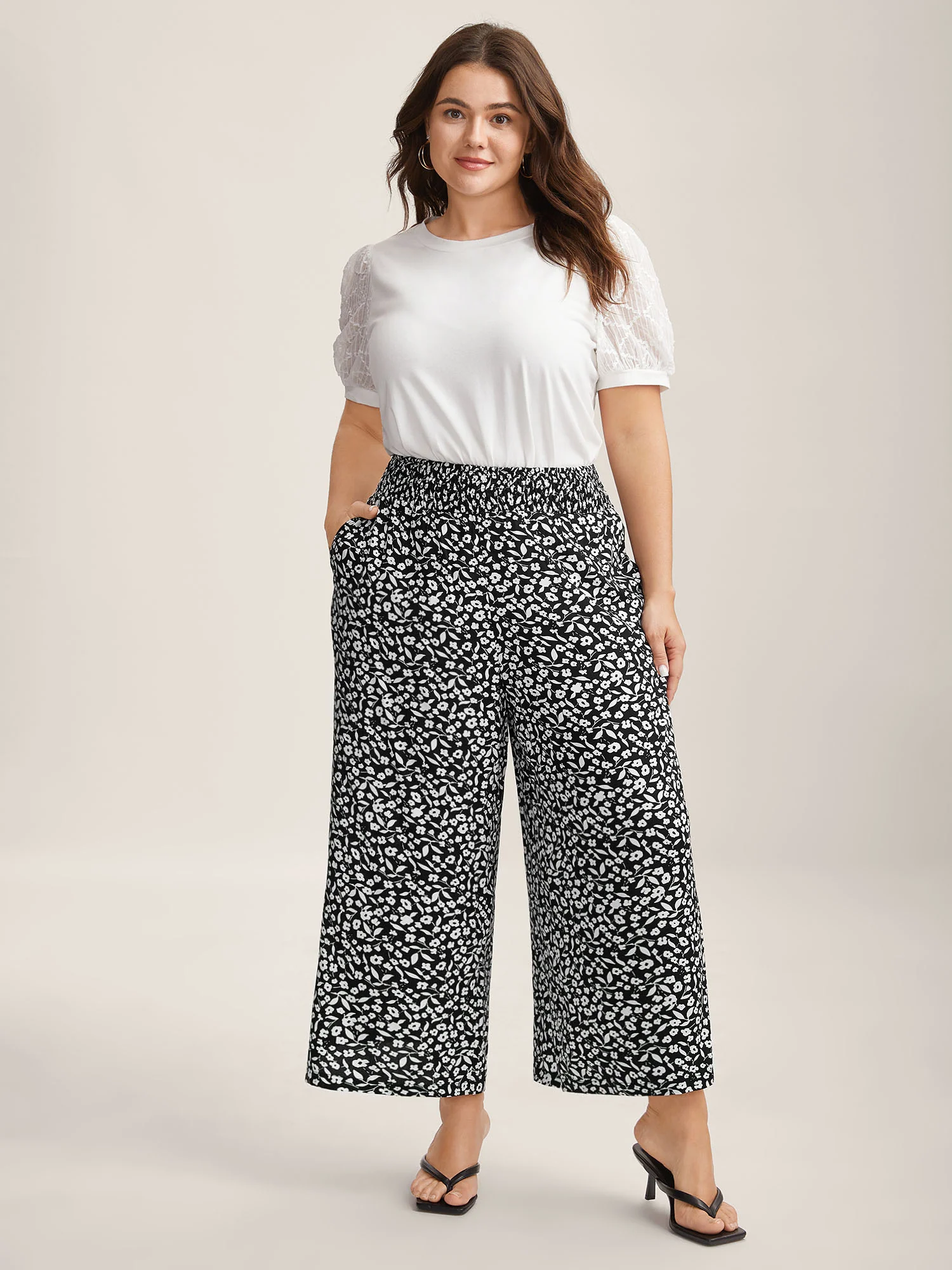Ditsy Floral Print Wide-Leg Pants