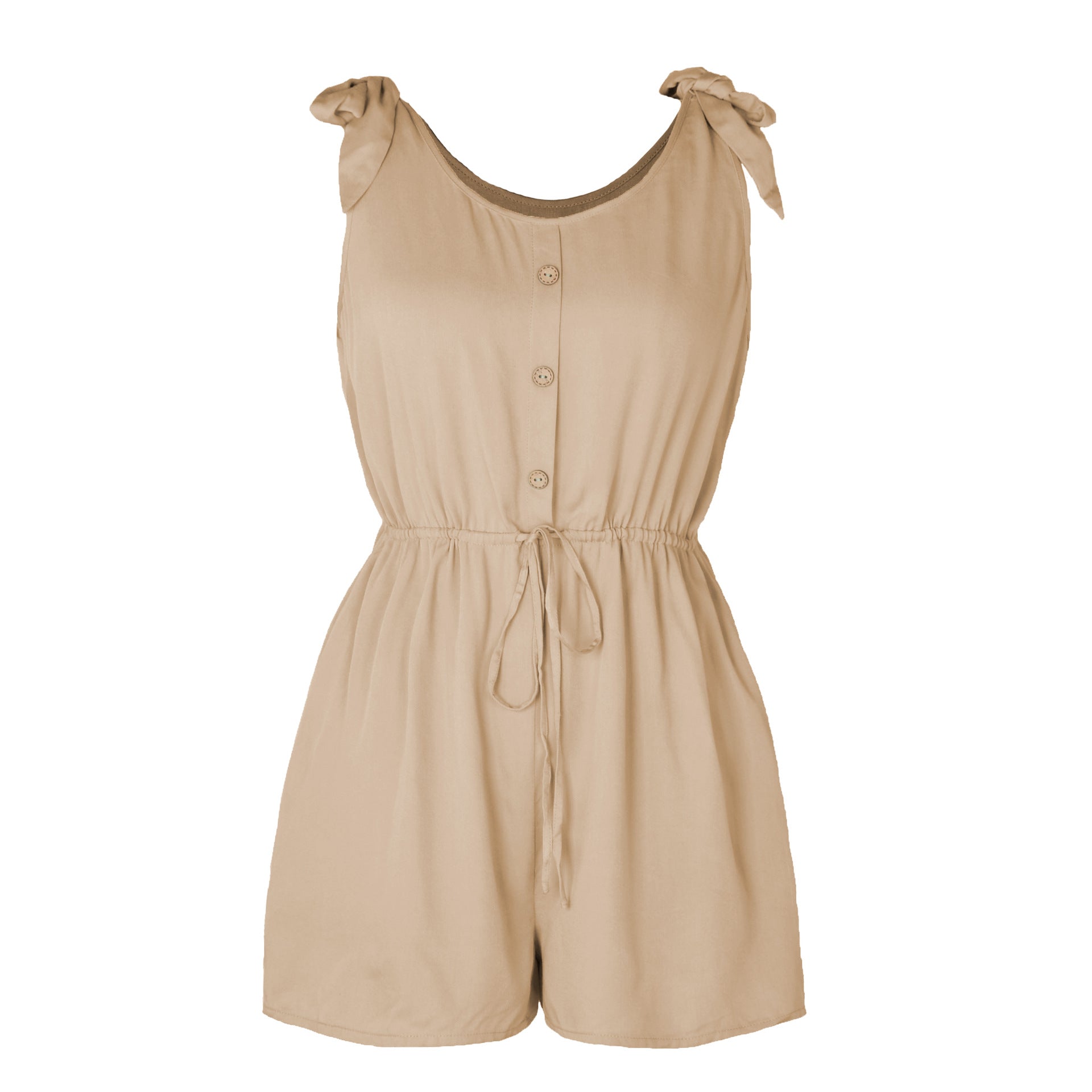 Sleeveless Jumpsuit with Coconut Buckle and Lace-Up Detail for Women