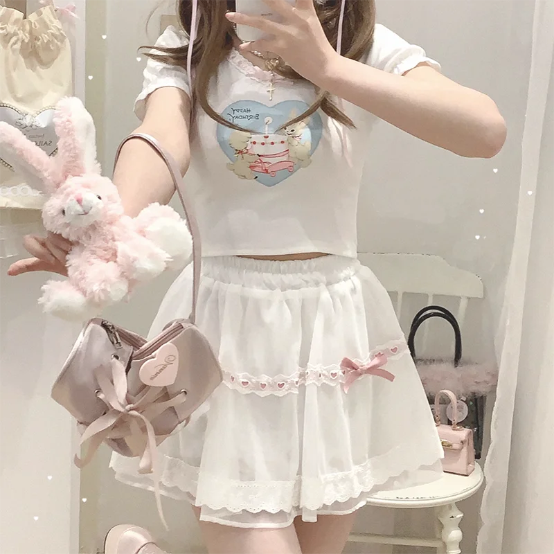 Sweet Love Lace Trim Bow Skort