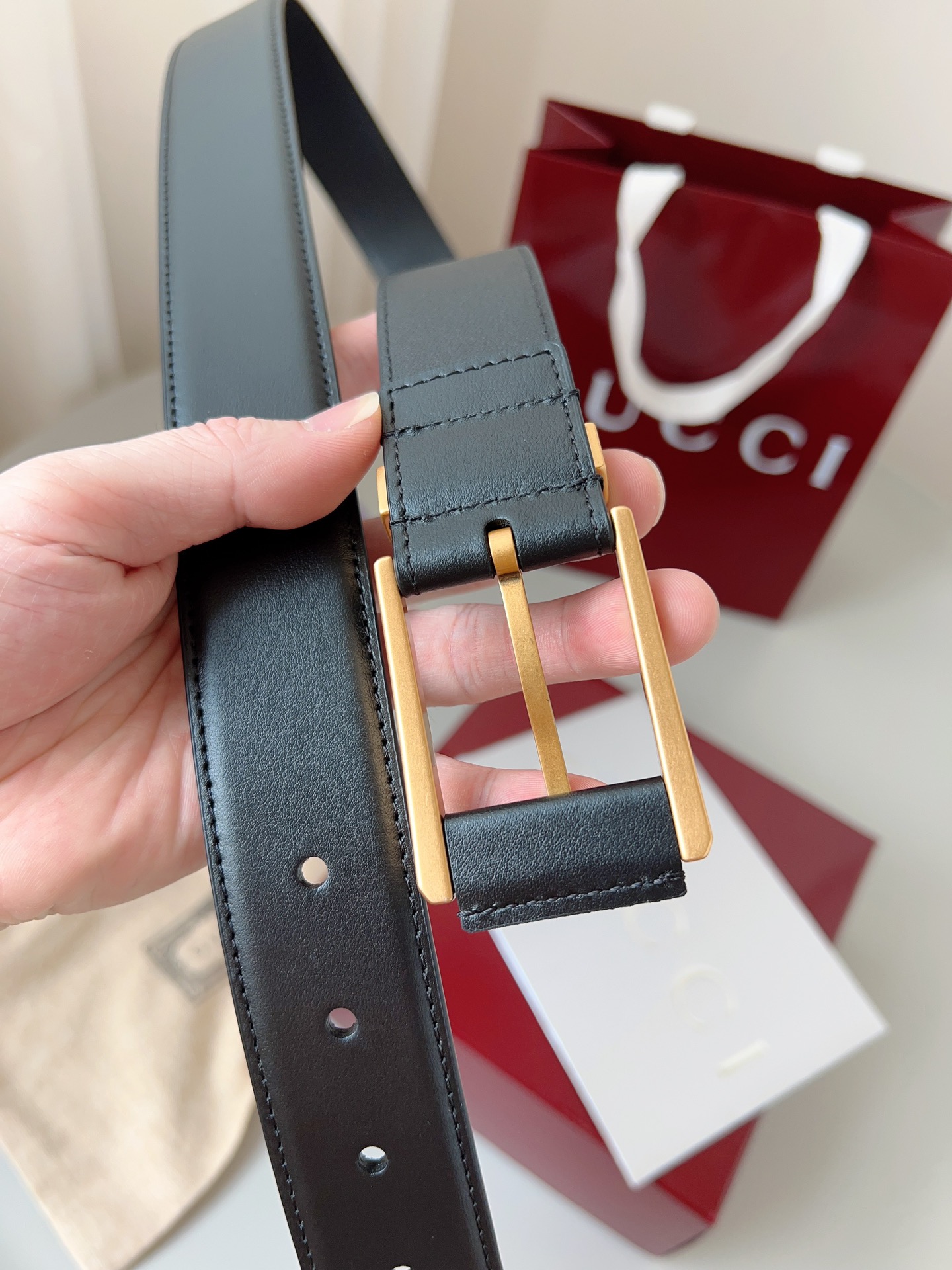 Gucci pin buckle leather belt 3.5cm wide