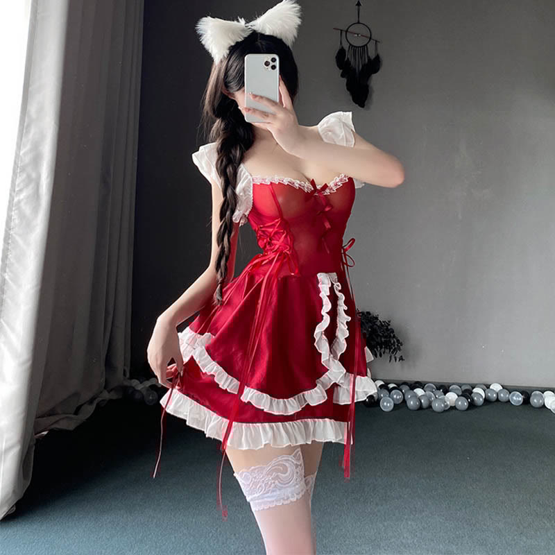 See-through Backless Bow Lace-up Lingerie Dress