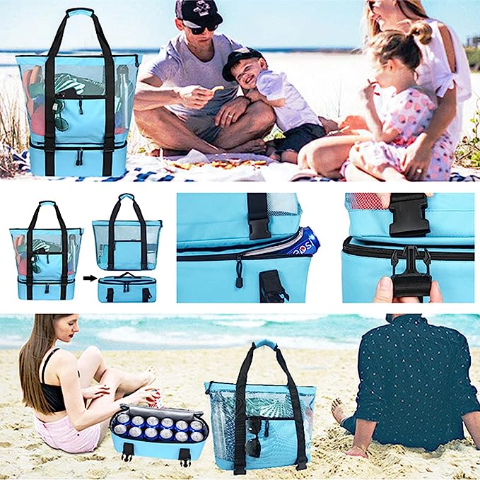 (🔥Last Day Promotion-SAVE 50% OFF)👜2-in-1 Portable Mesh Beach Tote Bag with Detachable Cooler🏖️BUY 2 GET 10% OFF & FREE SHIPPING！