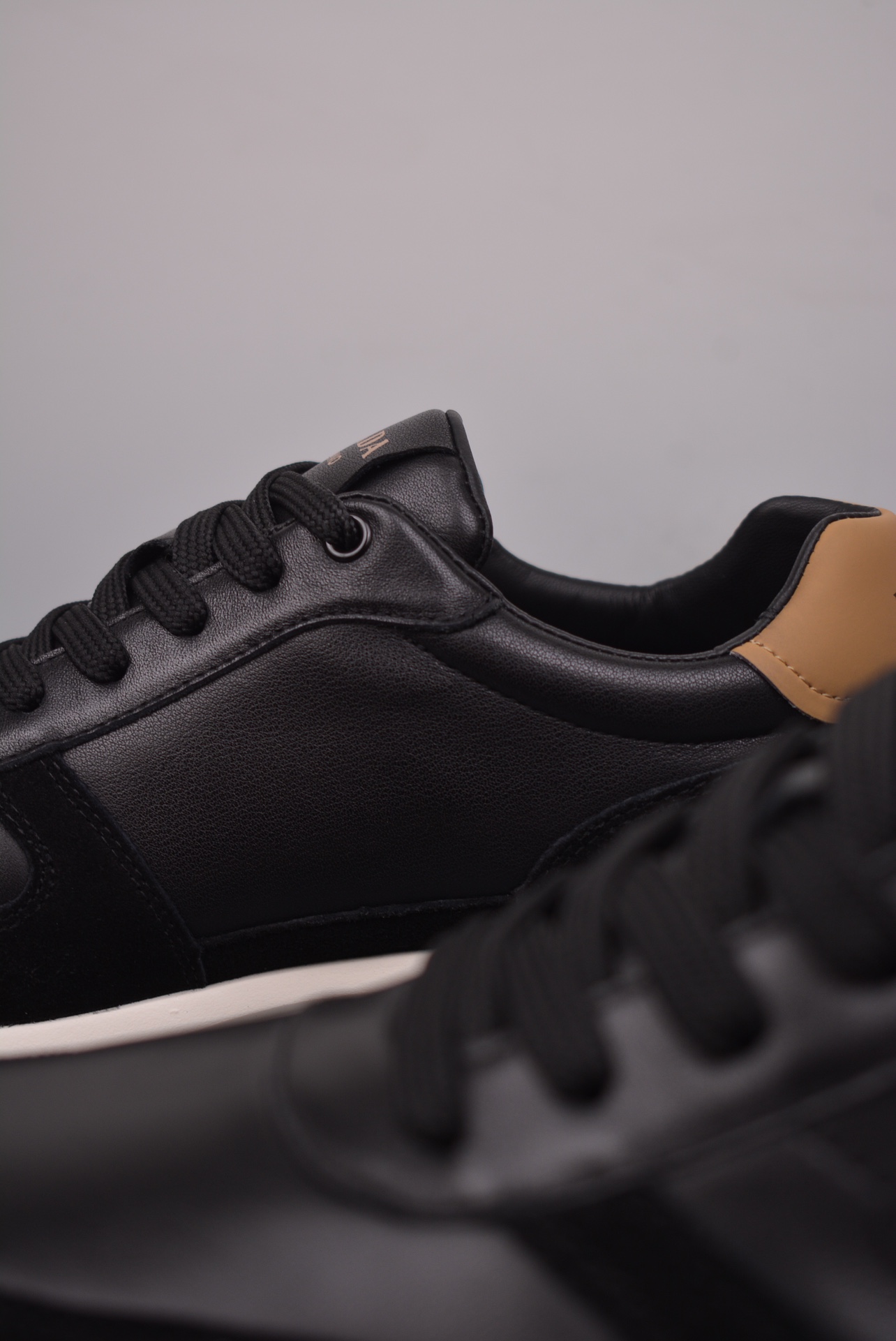 Prada PRAX 01 Triangle Logo Leather Sneakers Black White Brown 3D955M_3LF5_FG000