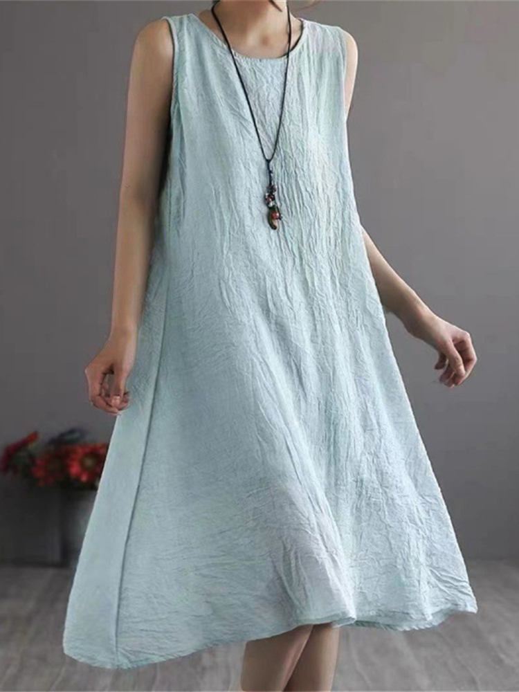 Basic Flowy A Line Woven Tank Midi Dress