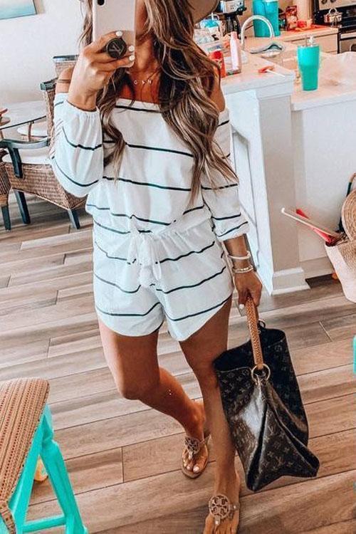 Heididress Oxygen Off Shoulder Beauty Striped Jumpsuit