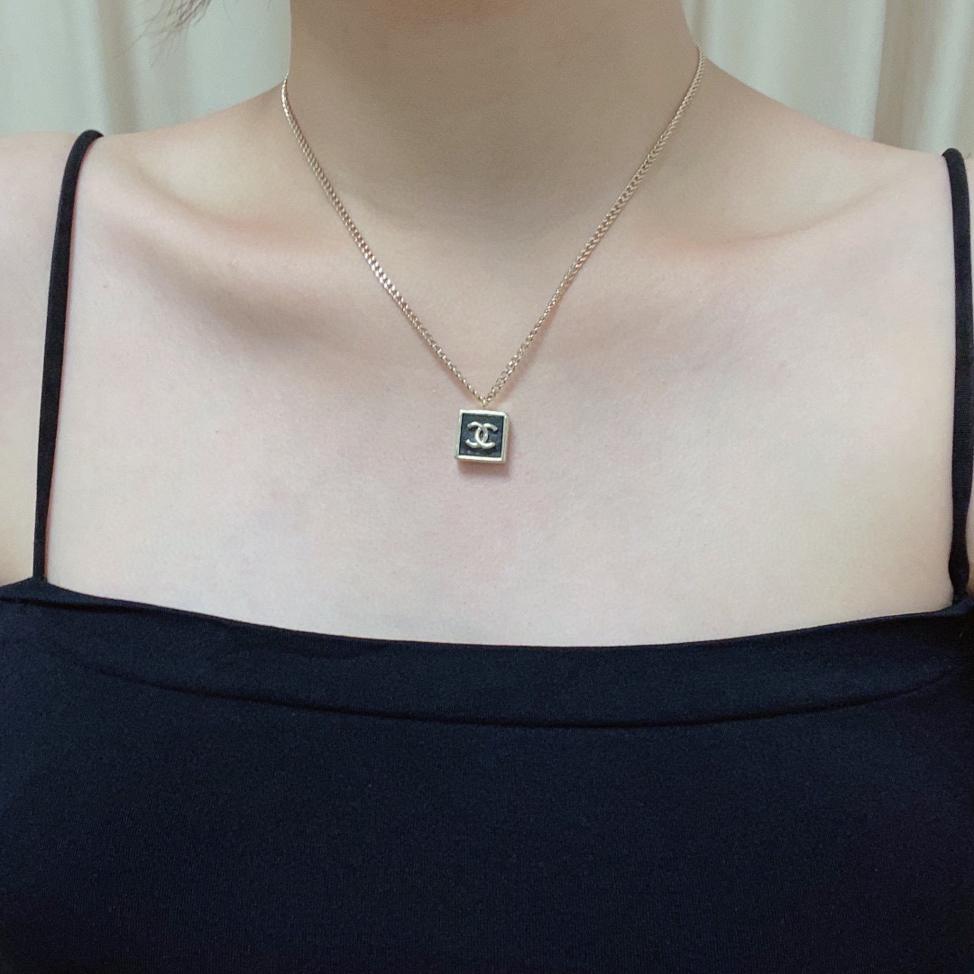 Chanel New Black Square Leather Necklace