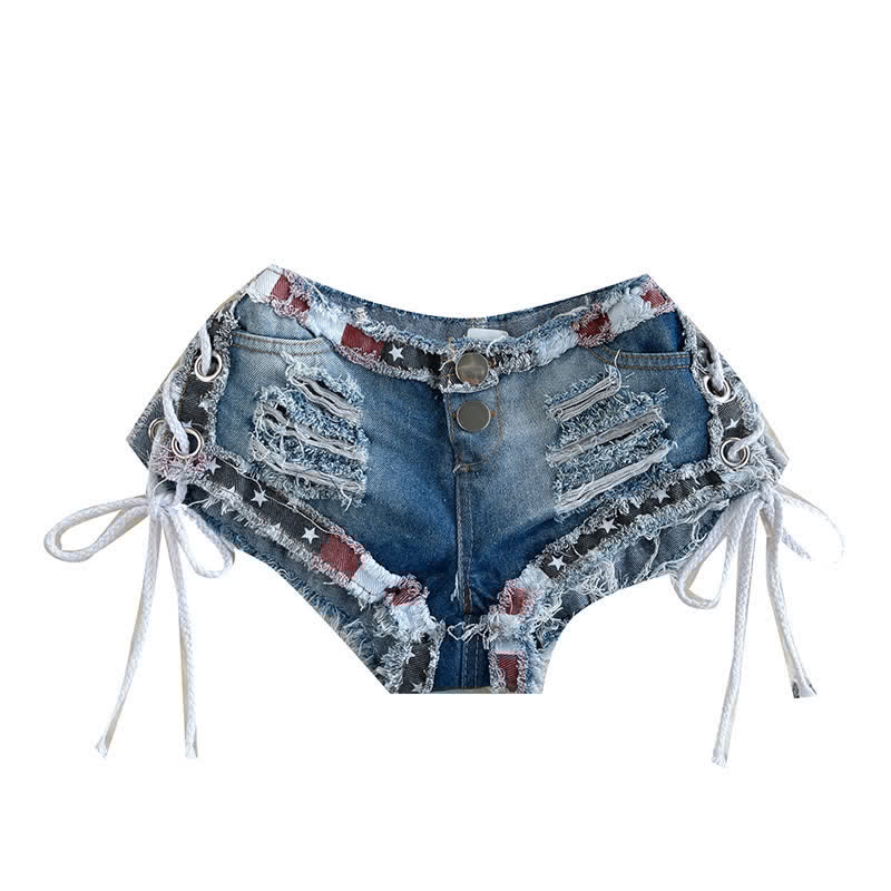 Sexy Low Waist Lace Up Ripped Denim Shorts Lingerie
