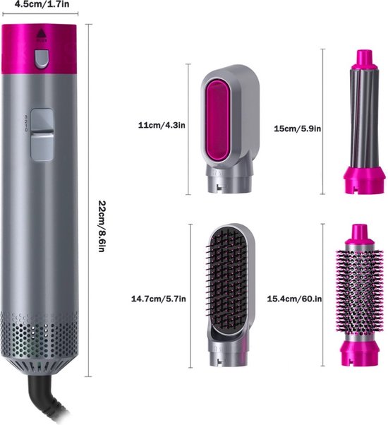 Hairdryer 5in1 Hair Styler Ceramic Curl Wave