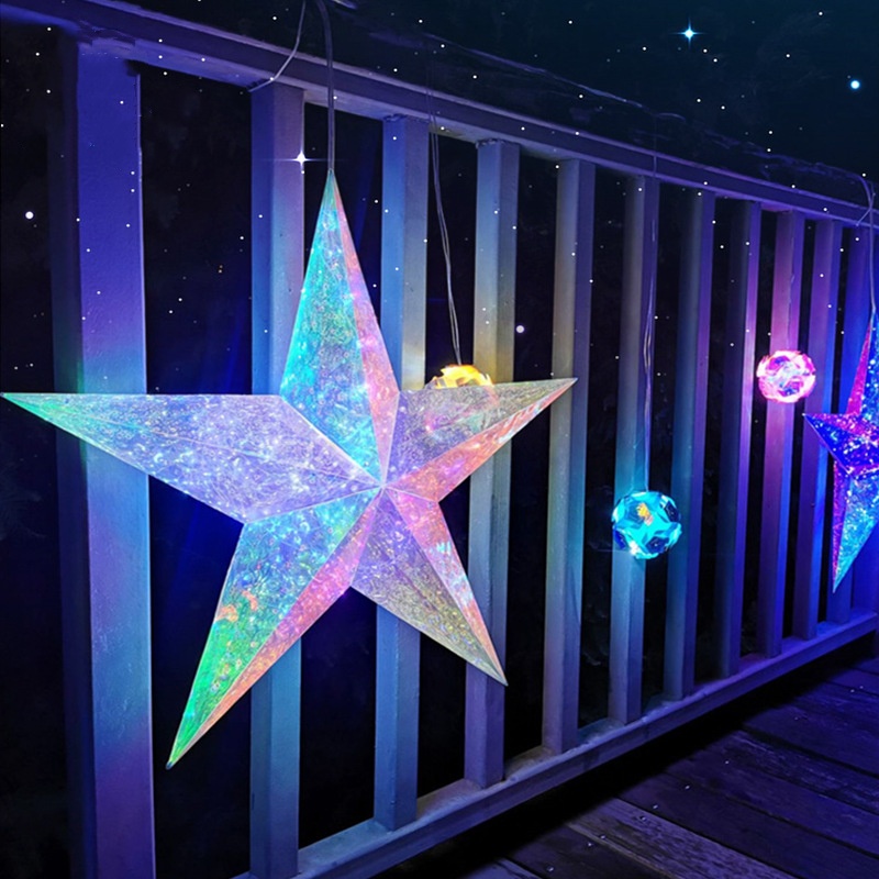 Festive LED Star & Snowflake Hanging Lights – USB & Battery Powered Holiday Decorations - 50 x 6 x 50 cm (19.7 x 2.4 x 19.7 inches)