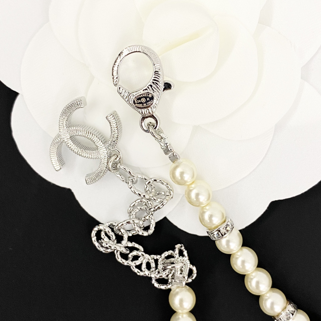 CHAN 24 Two-tone Four-leaf Clover Diamond Pearl Necklace