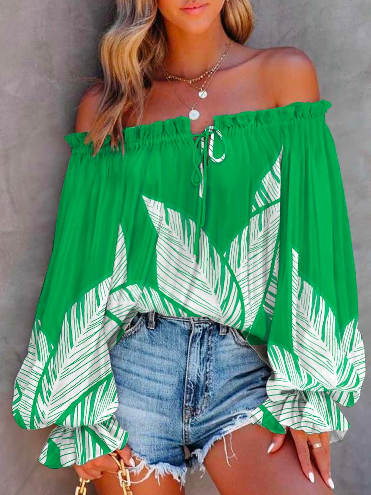 Heididress Off Shoulder Long Sleeve Printed Pullover Top