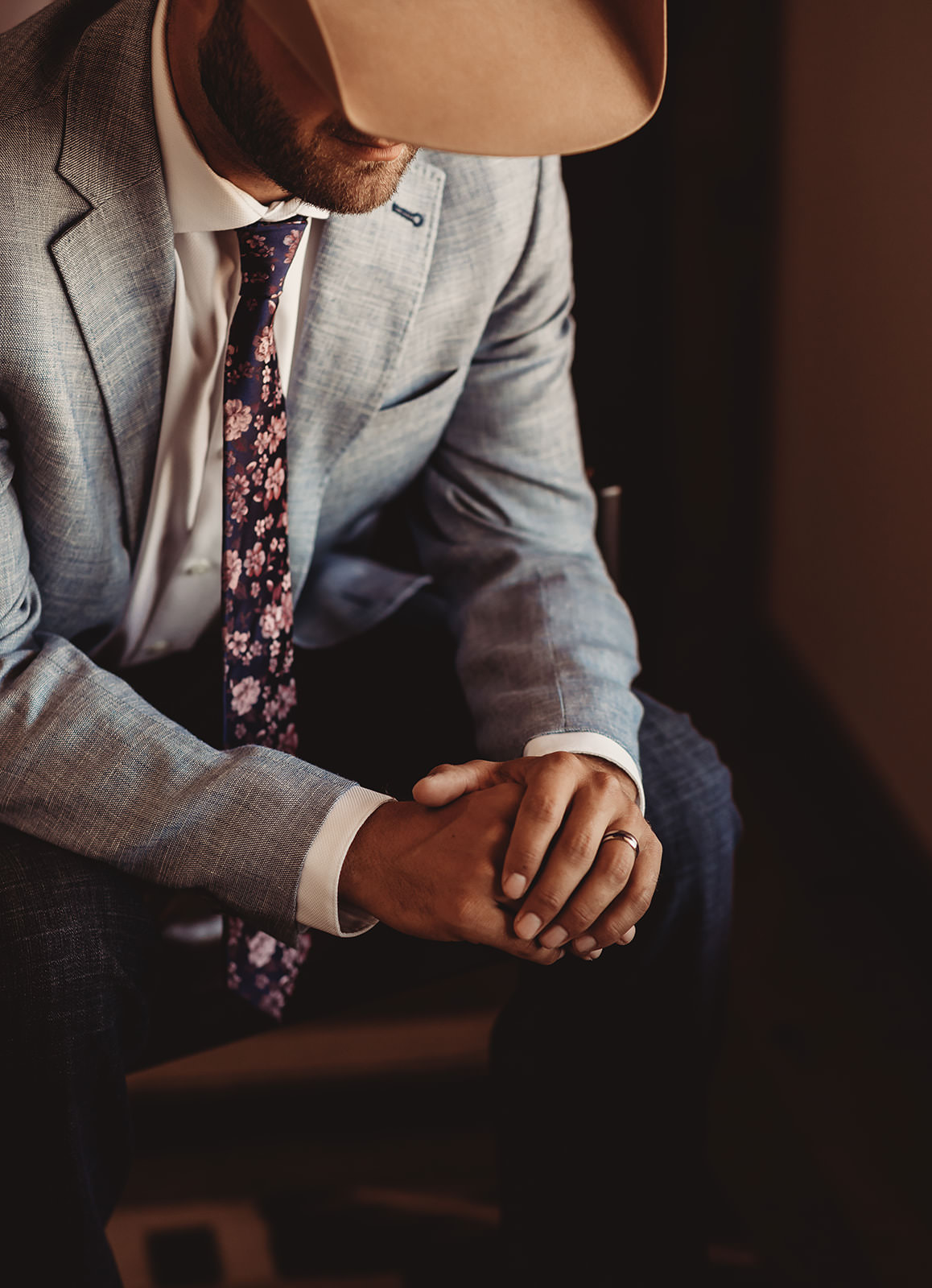 Men's Casual Gray Textured Print Western Long Sleeve Jacket Blazer