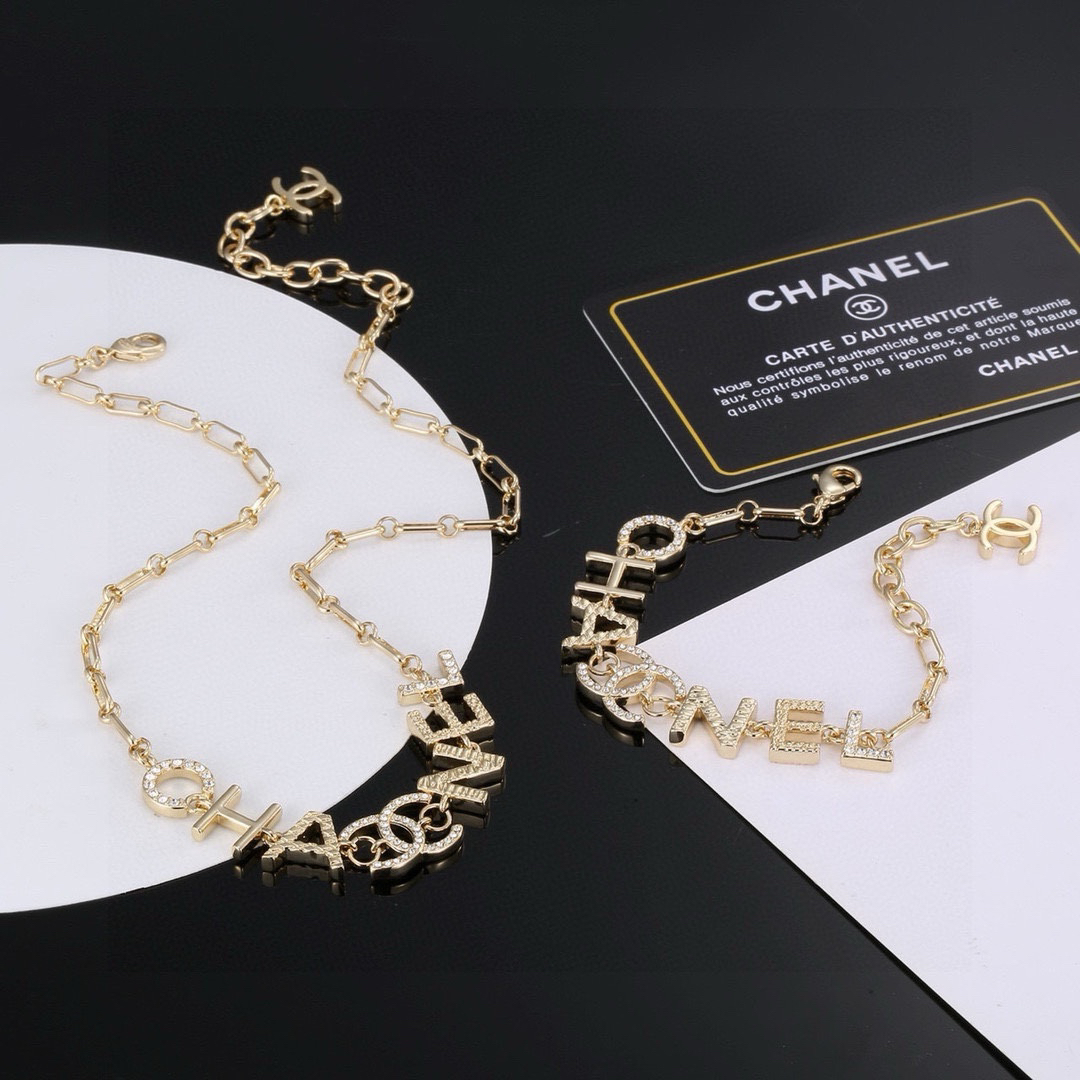 Chanel alphabet diamond bracelet necklace