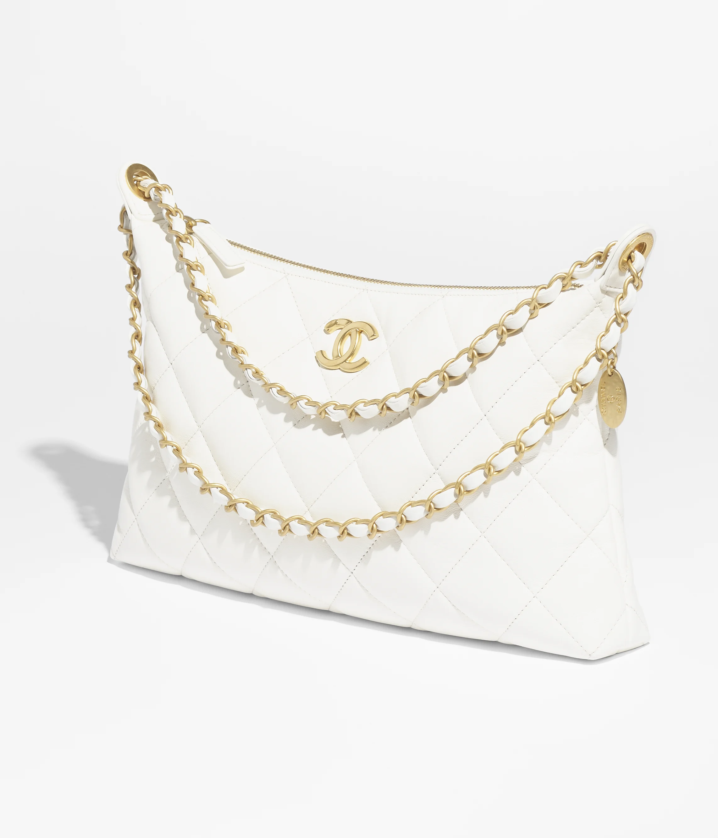 Chanel Large Hobo Bag Shiny Lambskin & Gold-Tone Metal White AS5498-B20294-10601