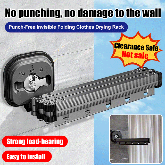 [Ready to use] Suction Cup Wall Mount Folding Clothes Drying Rack