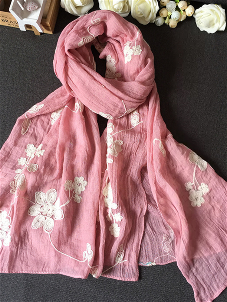 Vintage Floral Embroidered Woven Shawl
