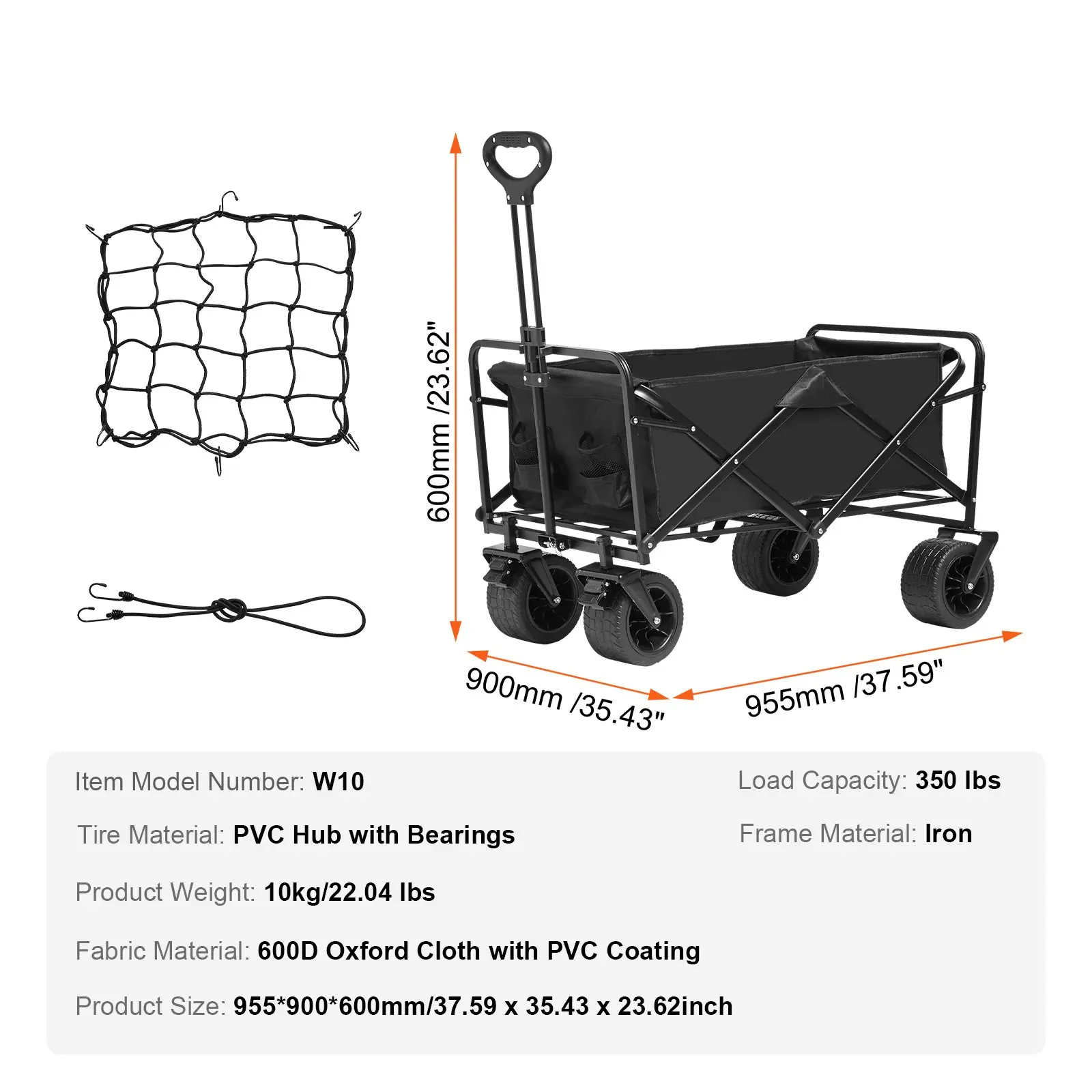 Foldable Double Decker Wagon, Collapsible Wagon Cart with All-Terrain Wheels, Heavy Duty Folding Wagon Cart for Camping, Shopping, Garden, 52