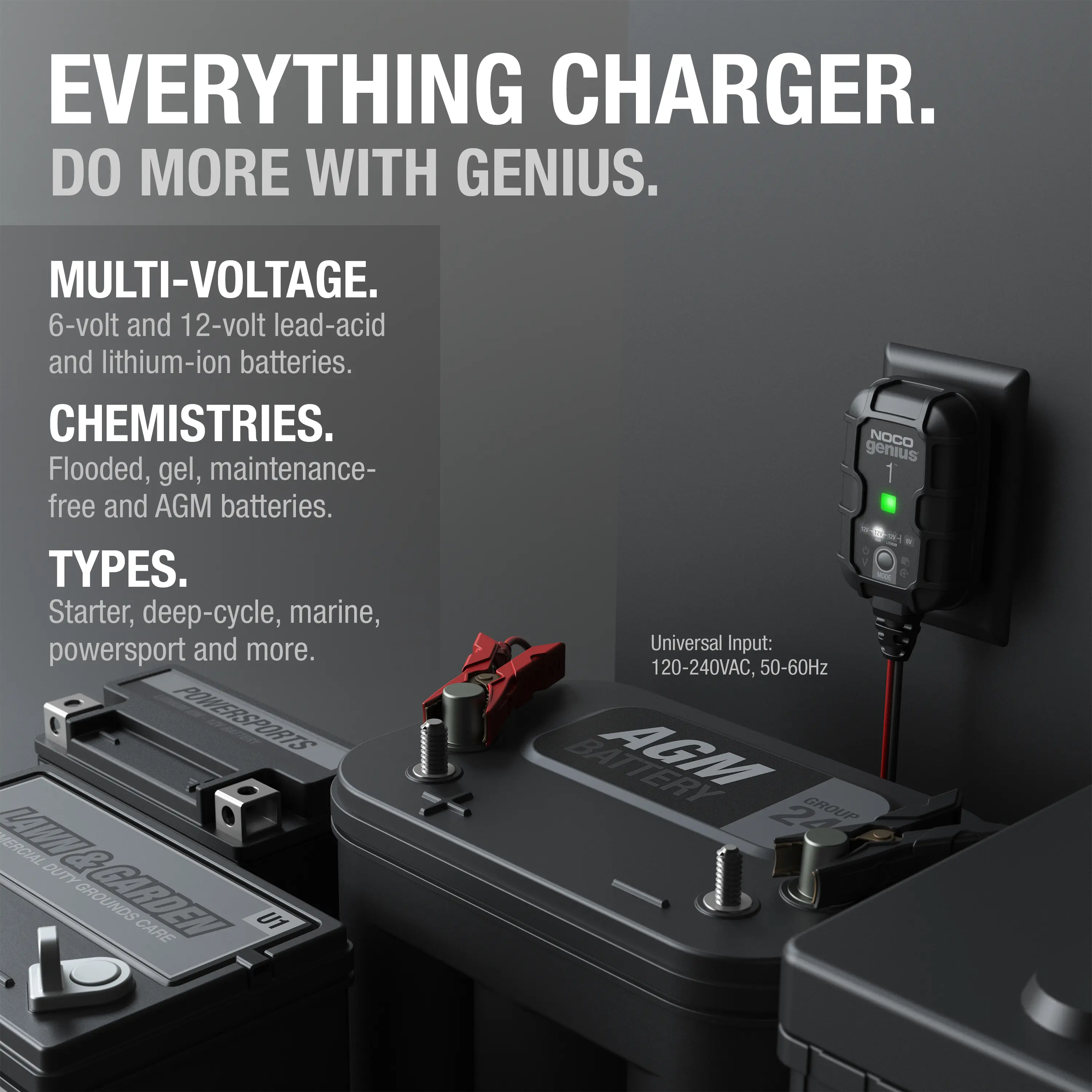 GENIUS1 1A Smart Battery Charger, 6V and 12V, Battery Maintainer, Trickle Charger and Desulfator