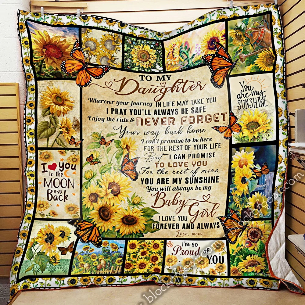 To My Daughter, Love Mom. Sunflower Butterfly Quilt Blank