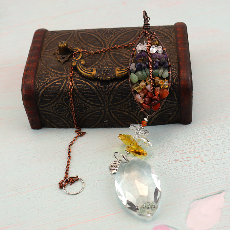 Natural crystal wind chime tree of life light catcher - Christmas decoration