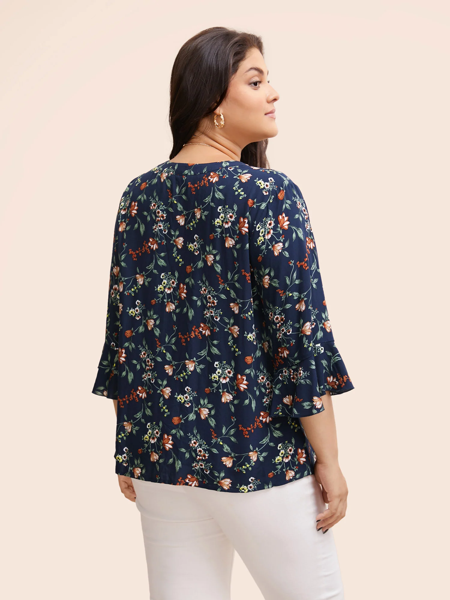 Ditsy Floral Pleated Flutter Sleeve Blouse
