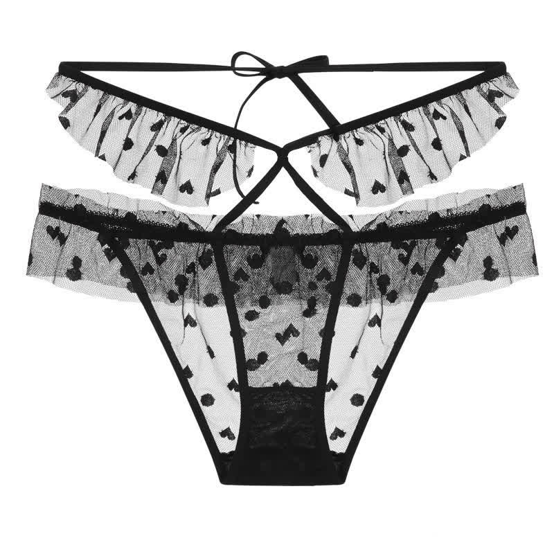 Polka Print See Through Lace-up Mesh G-String