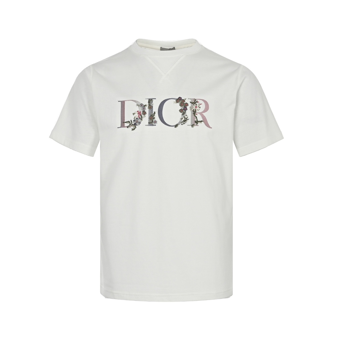 Dior 22ss embroidered floral lettering short sleeve